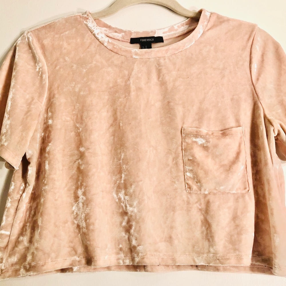 F21 Pink Crushed Velvet Crop Top